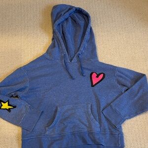 Blue Kids Hoodie with Heart and Star Patches